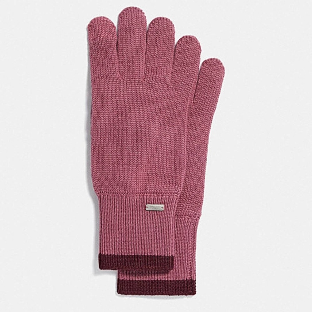 COACH Color Blocked Knit Tech Gloves, Pink